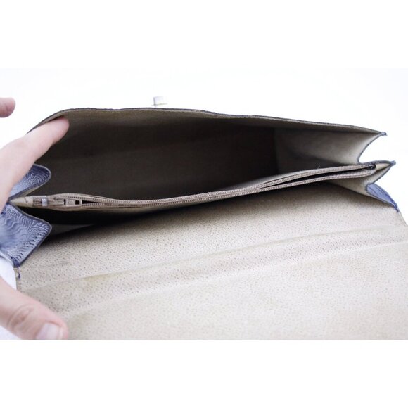 Vintage blue leather crossbody purse, snake imprint handbag two way handbag - Picture 8 of 10